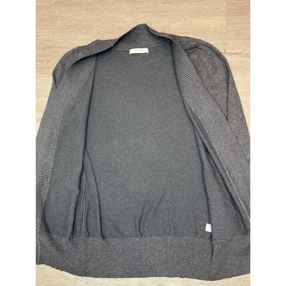 Gray Open Front Knit Cardigan Long Sleeve Ribbed Lightweight Pockets M - Picture 4 of 5